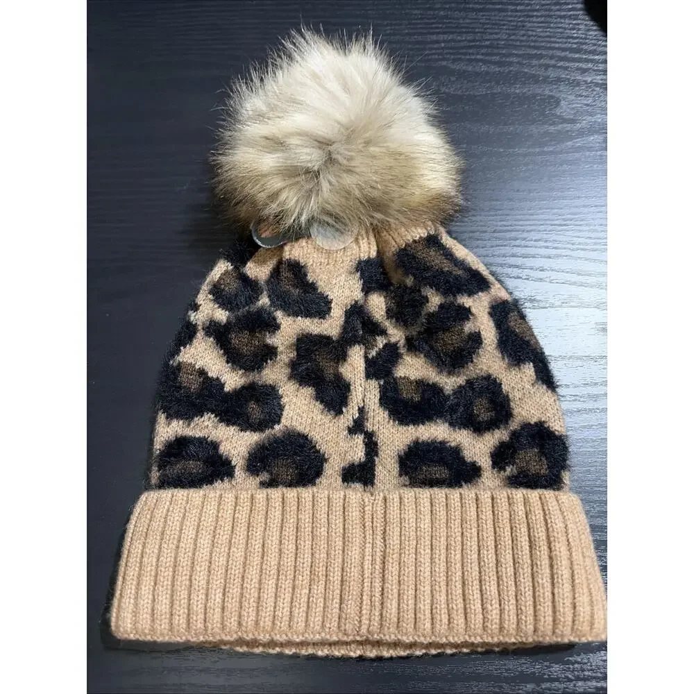 C.C Leopard Pom Beanie, Women C.C Hats, Winter Hats, Warm Beanies, Holiday Gift